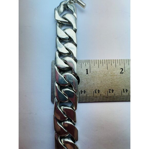 Estate Vintage 875 Silver Heavy 15.8mm Curb Chain Bracelet 71.7g 7” Toggle Clasp - Picture 6 of 10